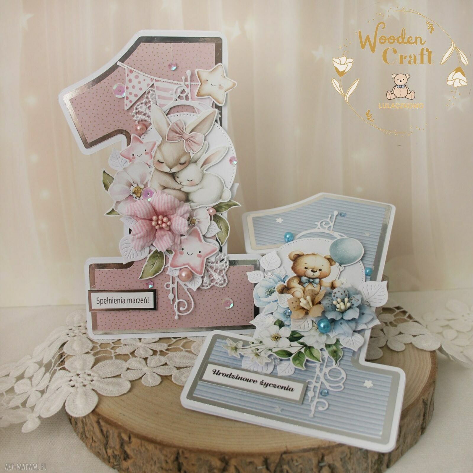 Urodzinowa kartka cyferka 1 Baby Blue 2 na roczek - gotowa do personalizacji
