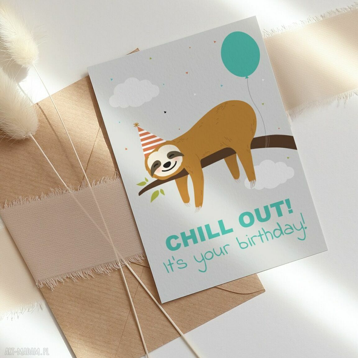 Kartka urodzinowa A6 Leniwiec Chillout - Sto Lat