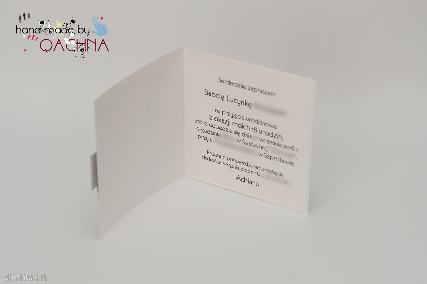 Zaproszenia urodzinowe na 18 urodziny handmade - wzór kwiatowy, personalizowane