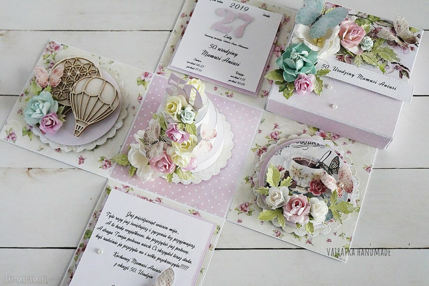 scrapbooking kartki: Urodzinowy exploding box z tortem na zamówienie hand made