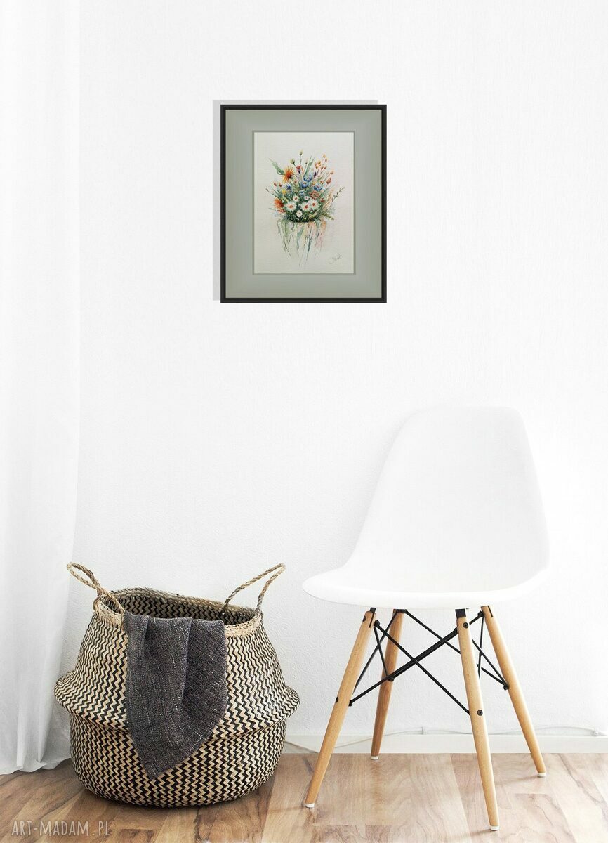 Urok łąki w wazonie - akwarela 23x31 cm z kwiatami polnymi w wazonie