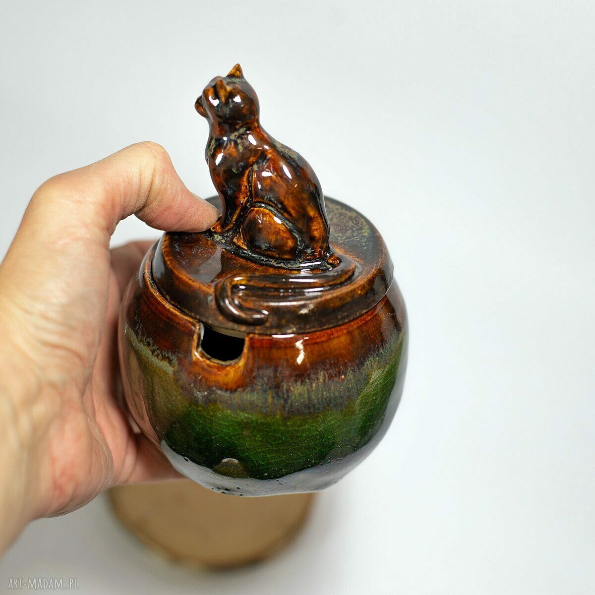 Urokliwa cukiernica ceramiczna z kotem Białowieża - prezent dla kociary 300 ml