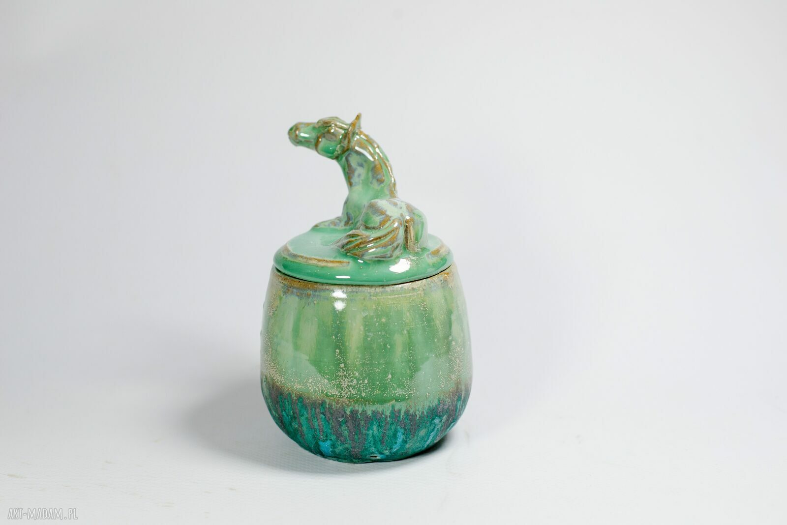 Cukiernica - pojemnik ceramiczny z figurką konia Azul Horse (290 ml) - zielony odcień