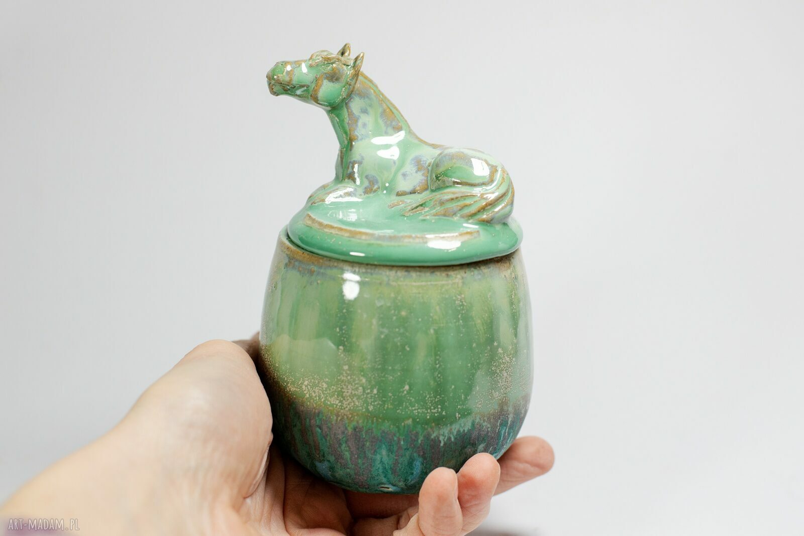 Cukiernica - pojemnik ceramiczny z figurką konia Azul Horse (290 ml) - zielony odcień