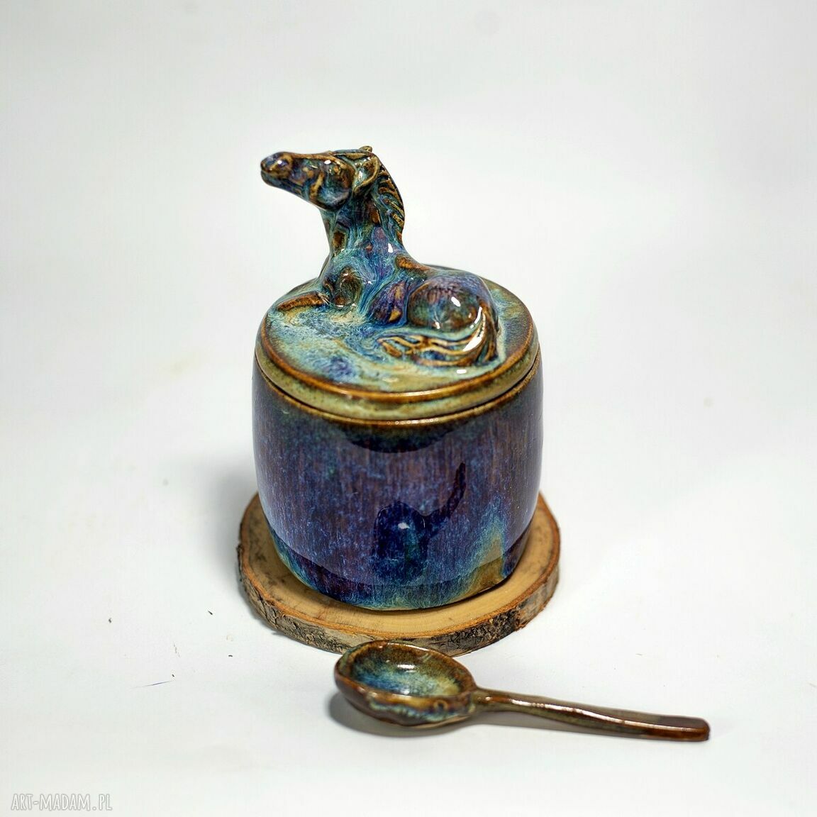 Urokliwa cukiernica - pojemnik z figurką konia Opal 300 ml (ceramika handmade)
