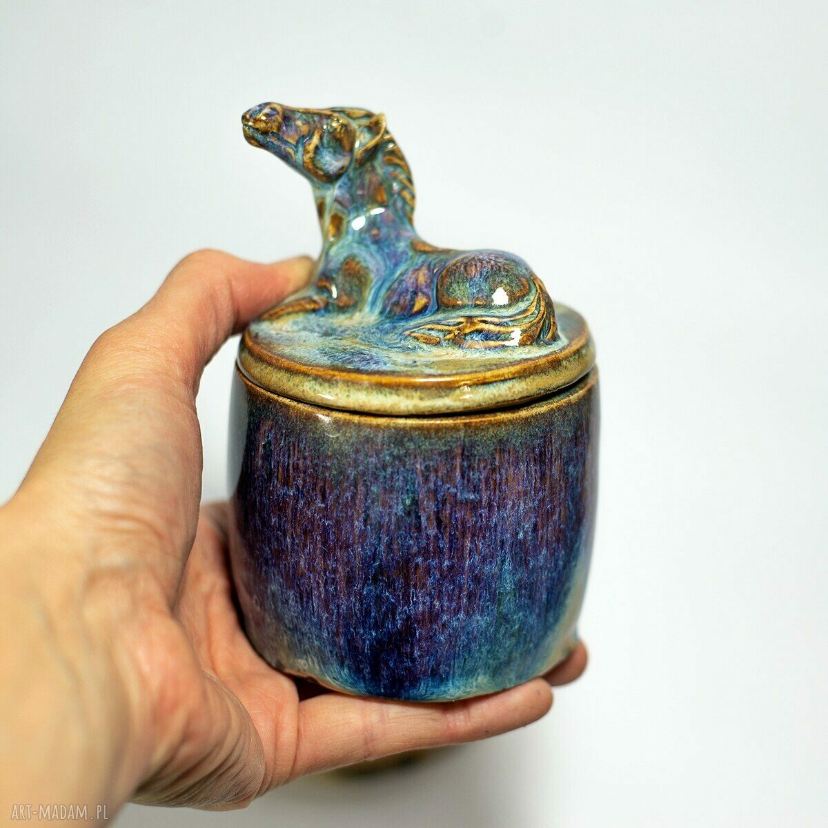 Urokliwa cukiernica - pojemnik z figurką konia Opal 300 ml (ceramika handmade)