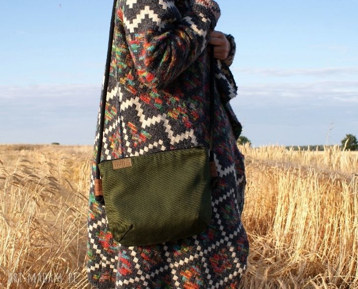 Mini drelich zieleń vegan boho torebka wakacje płótno urocza