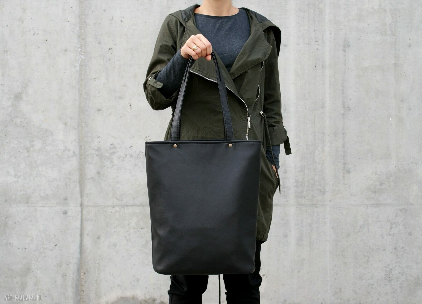 Shopper czerń gładki Hand Made