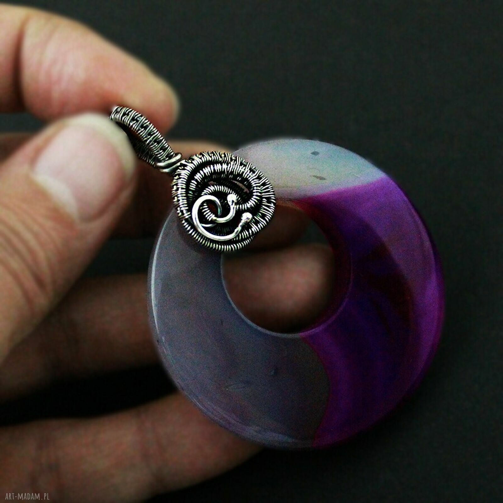 Vienna - duży wisiorek wire-wrapping z fioletowym agatem