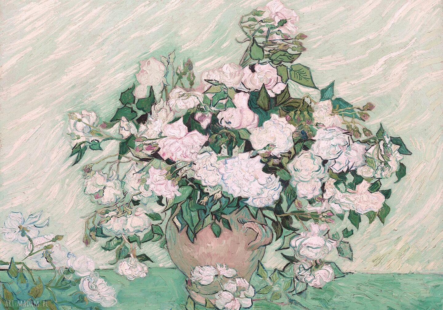 Vincent van Gogh - Wazon z różami (100x70 cm) - obraz na płótnie
