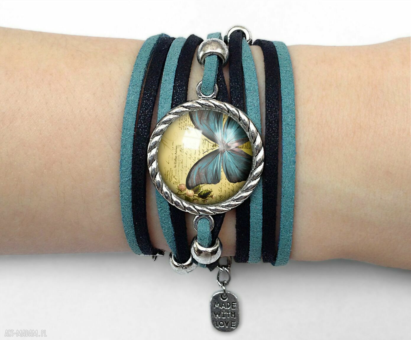 Bransoletka motyl morska rzemieniu prezent vintage ręcznie
