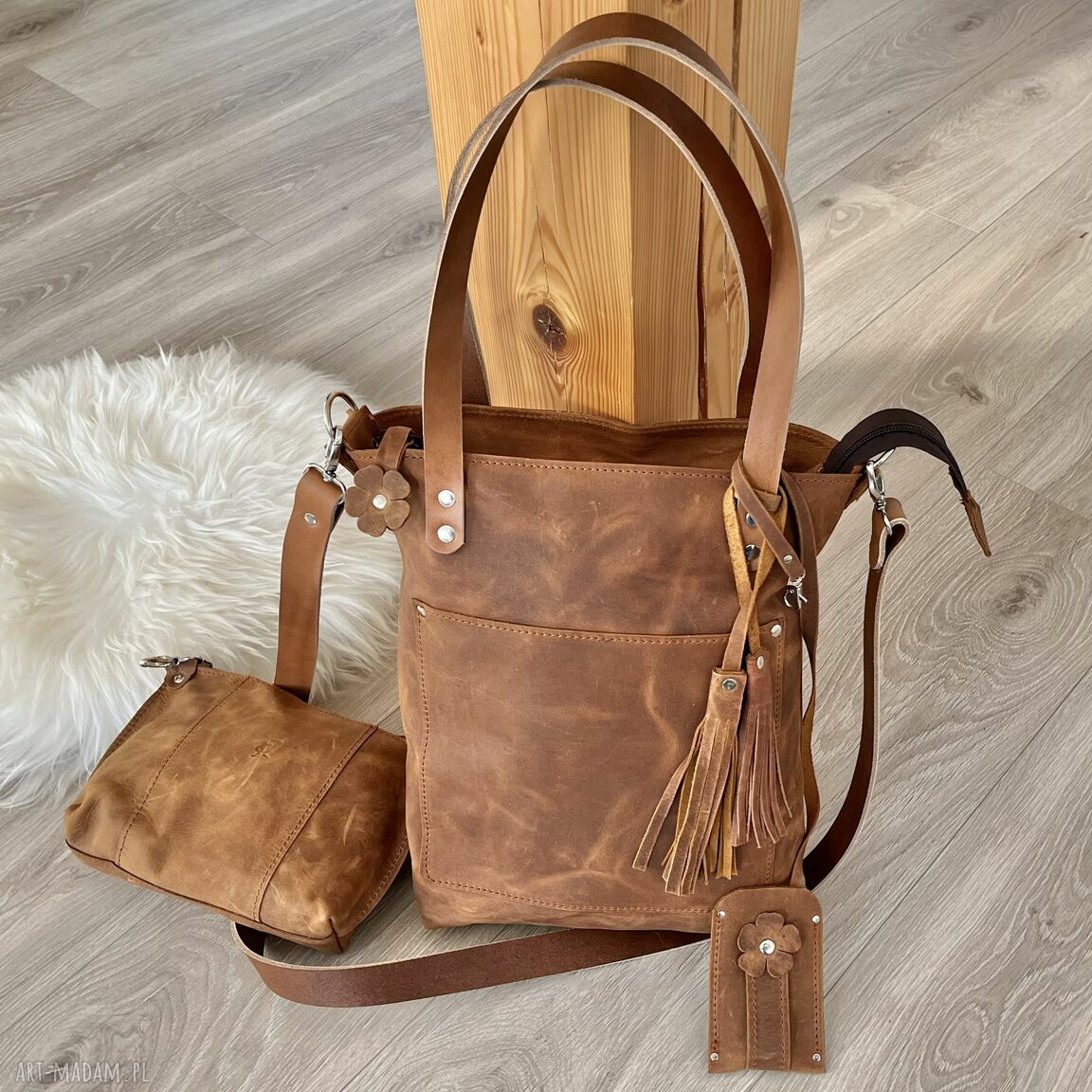 Brązowa torba ramię skóry format skórzana torebka vintage ruda