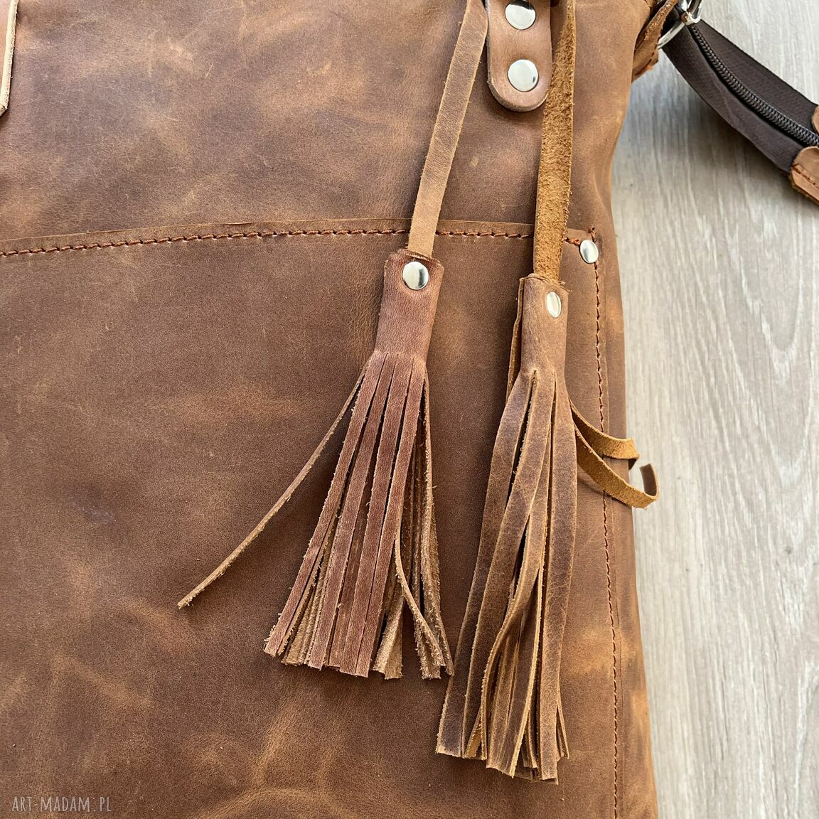na ramię: Brązowa torba na ramię ze skóry format A 4. hand made