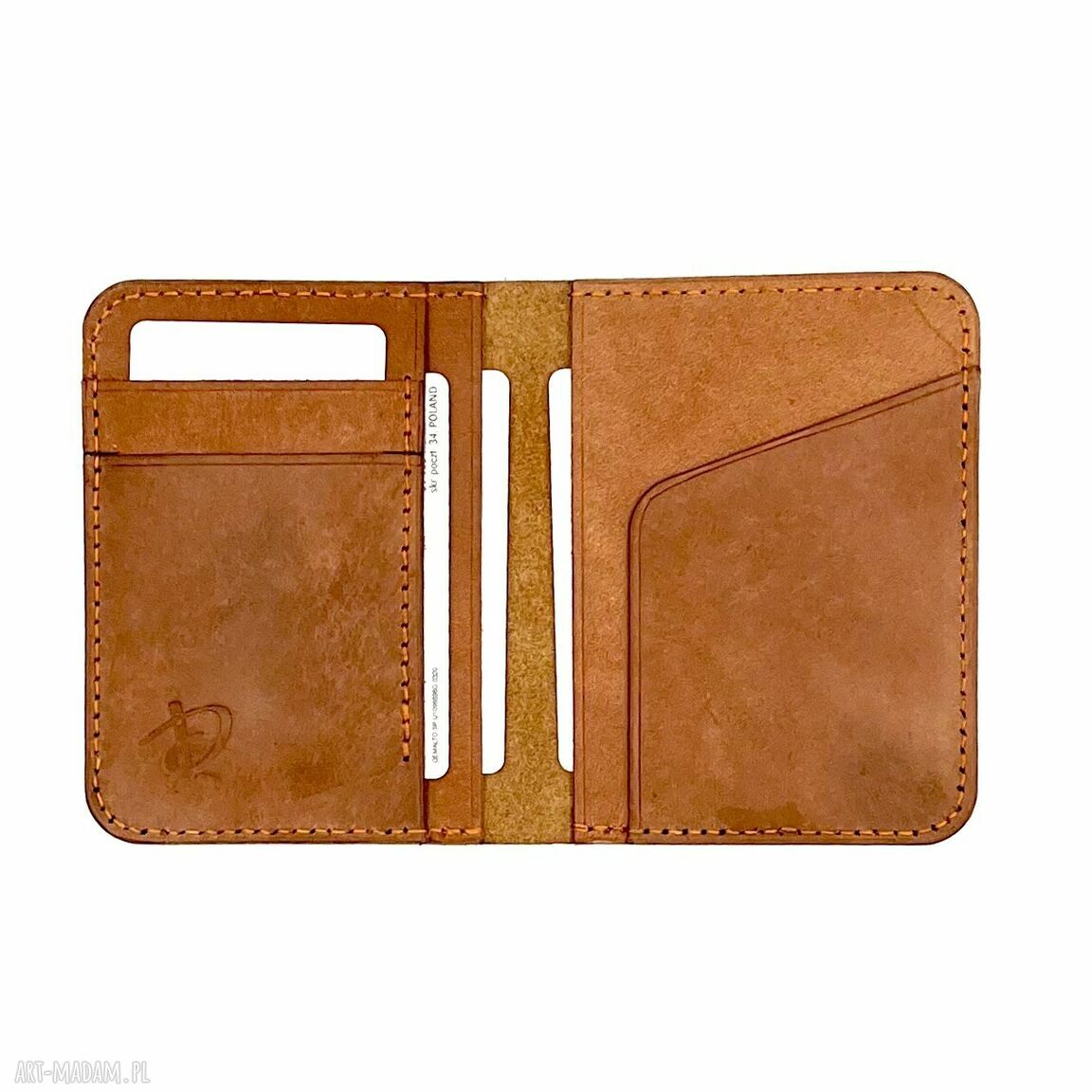 portfele: Jasno brązowy portfel uszyty ręcznie ze skóry. ręczne wykonanie