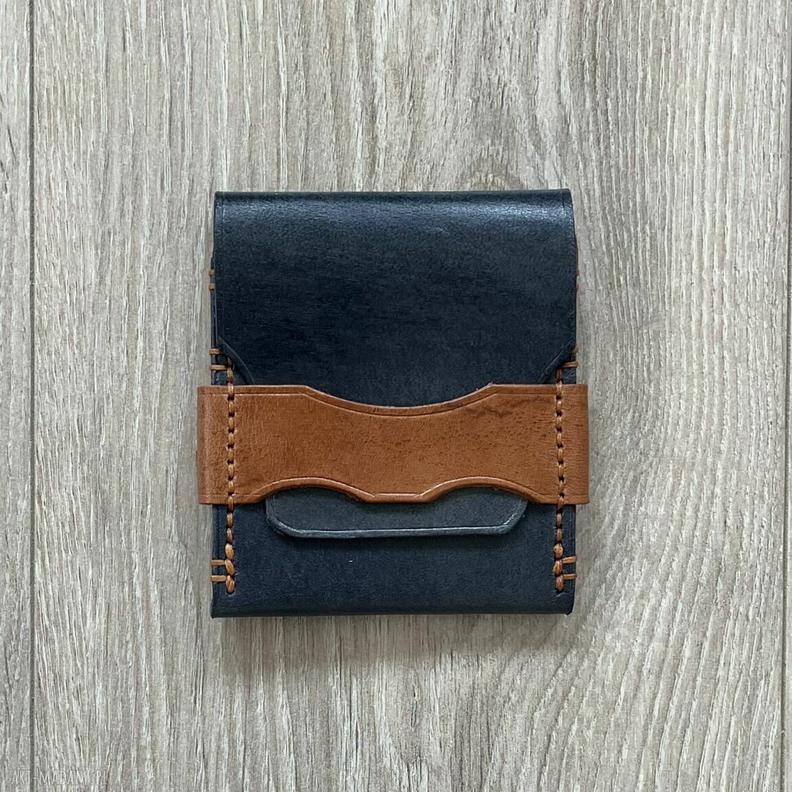 Portfel brązowy skóry ręcznie uszyty vintage portfele szary