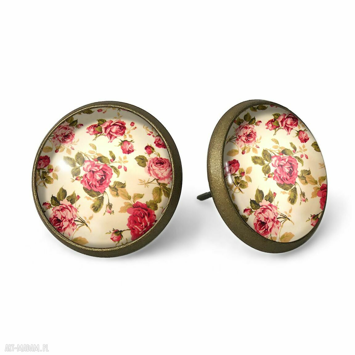 Retro róże kolczyki wkrętki vintage prezent ręcznie robione