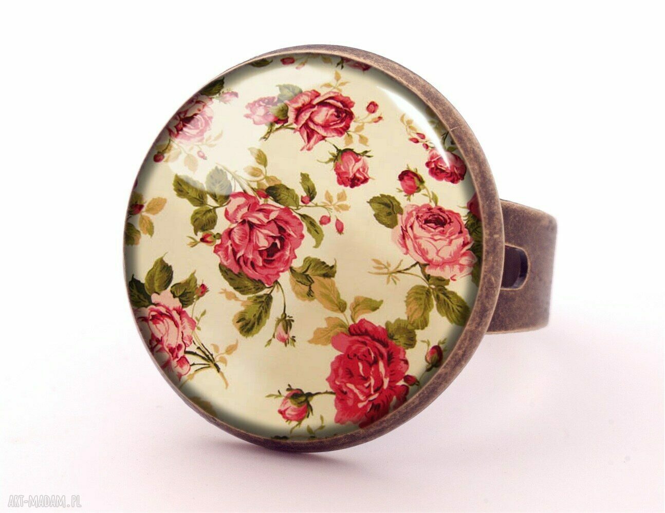 naszyjniki: Retro róże Medalion z łańcuszkiem HandMade