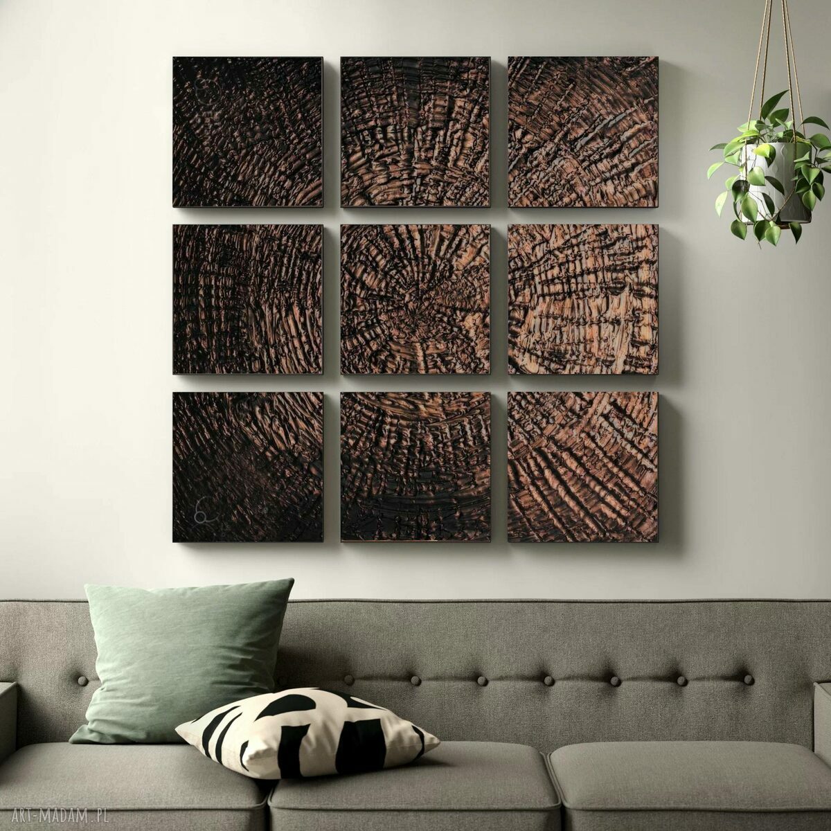 Vintage Sun 180x180 cm - zestaw 9 obrazów strukturalnych 60x60