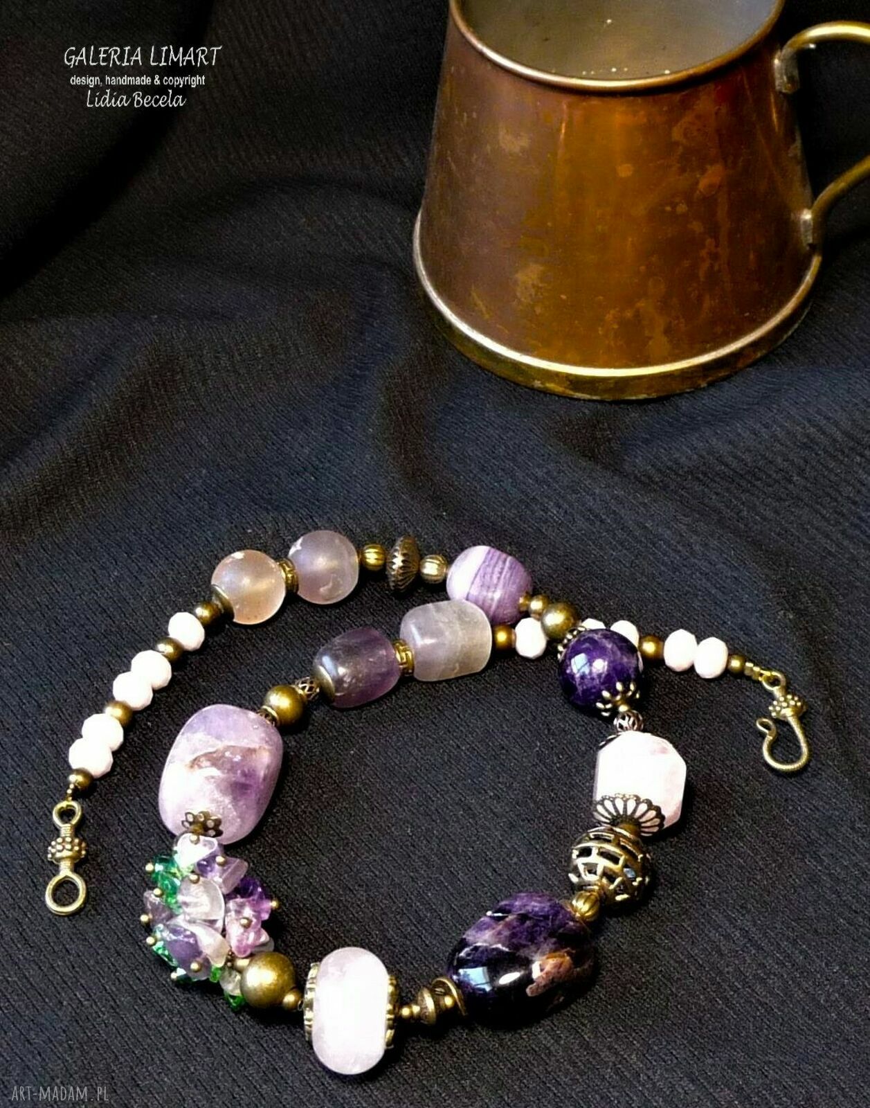 Naszyjnik vintage z ametystów i fluorytów - unikatowa biżuteria handmade