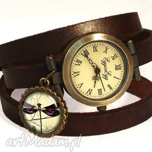 ważka - zegarek bransoletka na skórzanym pasku