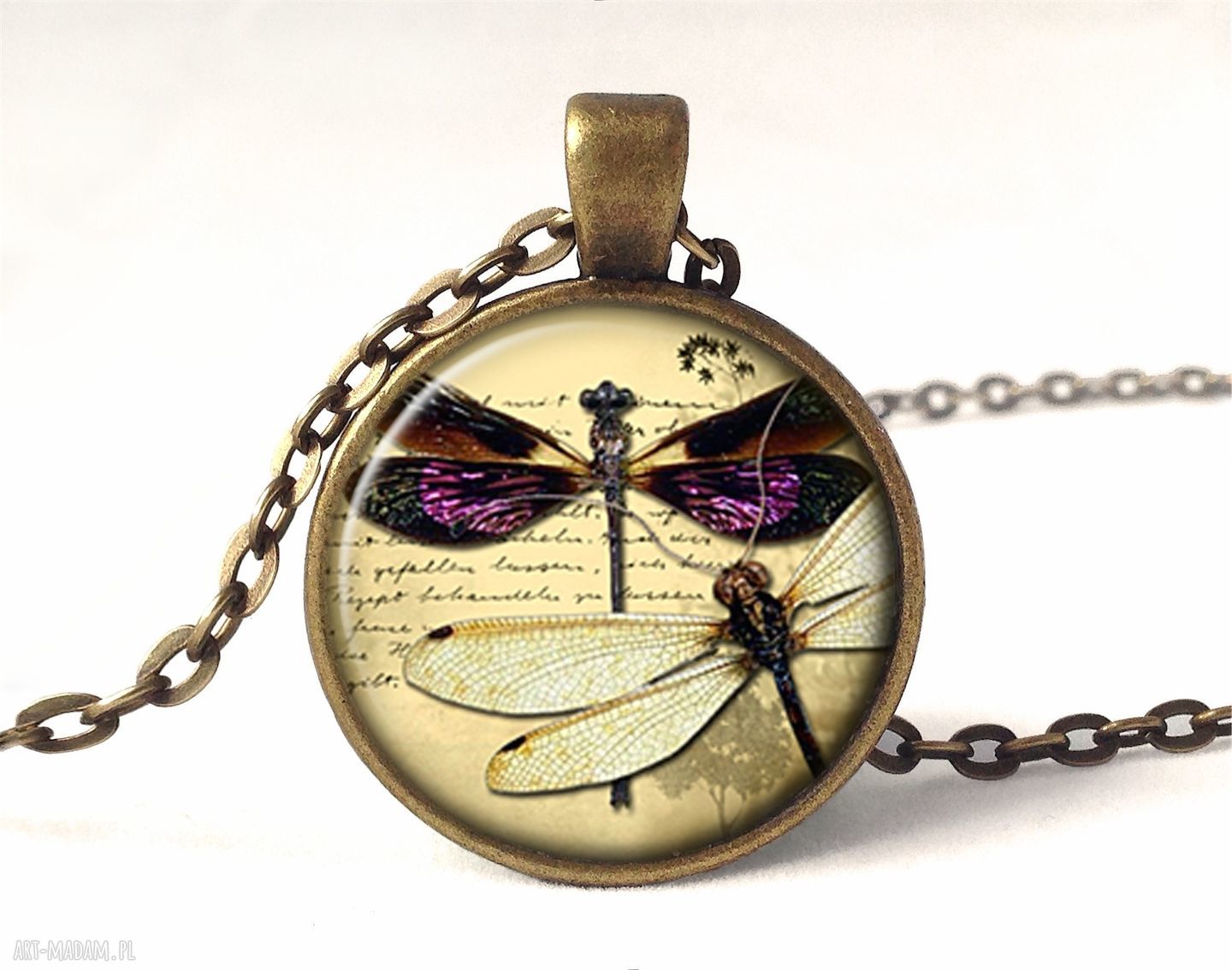 Ważki medalion łańcuszkiem ważka vintage naszyjnik prezent