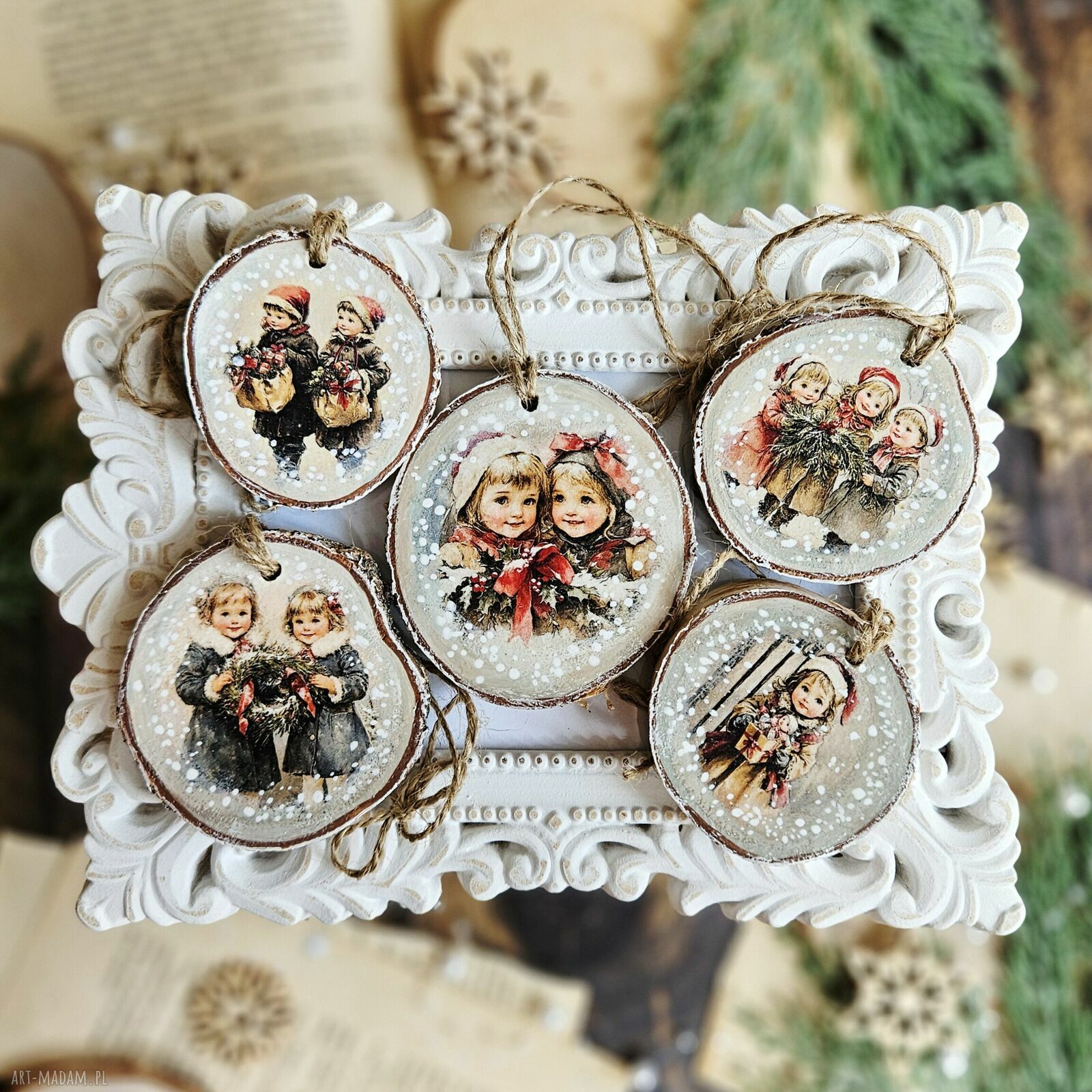 Zimowe plasterki - choinkowe dekoracje vintage z efektem decoupage