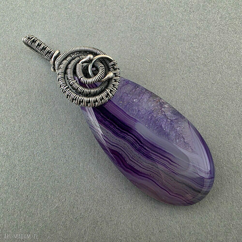 Viol - wisiorek z fioletowym agatem i oksydowanym srebrem, wire wrapping