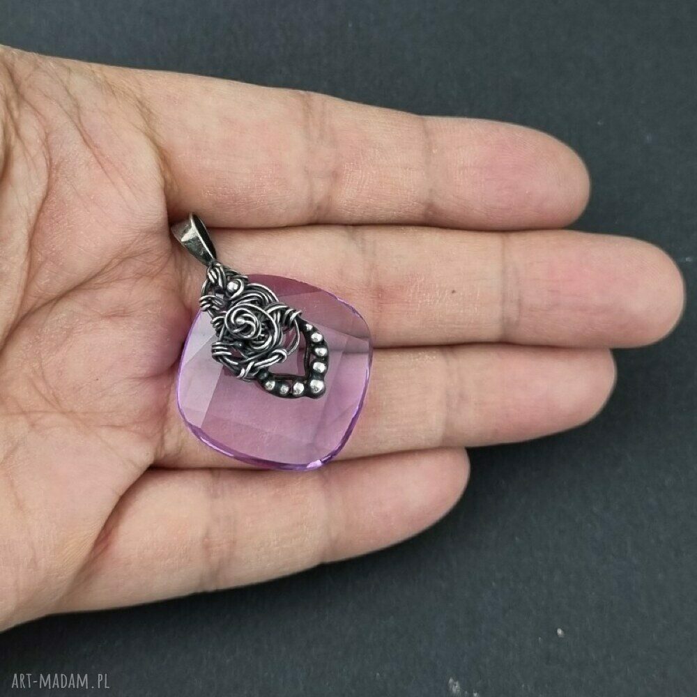 Violet-owy zawrót głowy - fioletowy wisior Swarovski wire wrapping ze srebra