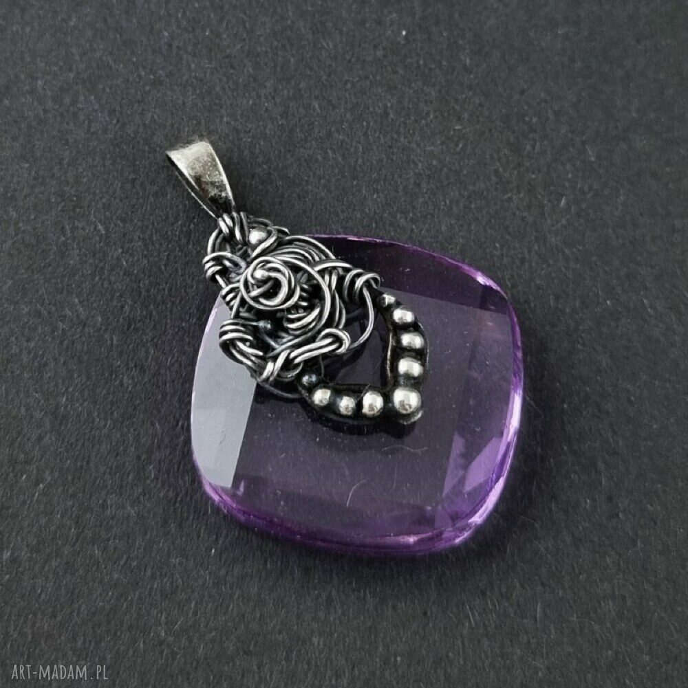Violet-owy zawrót głowy - fioletowy wisior Swarovski wire wrapping ze srebra