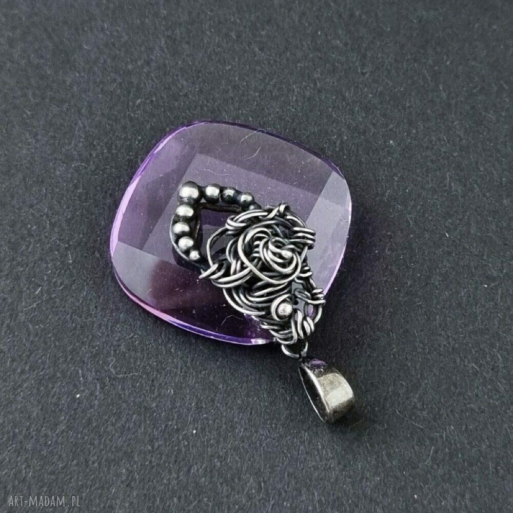 Violet-owy zawrót głowy - fioletowy wisior Swarovski wire wrapping ze srebra