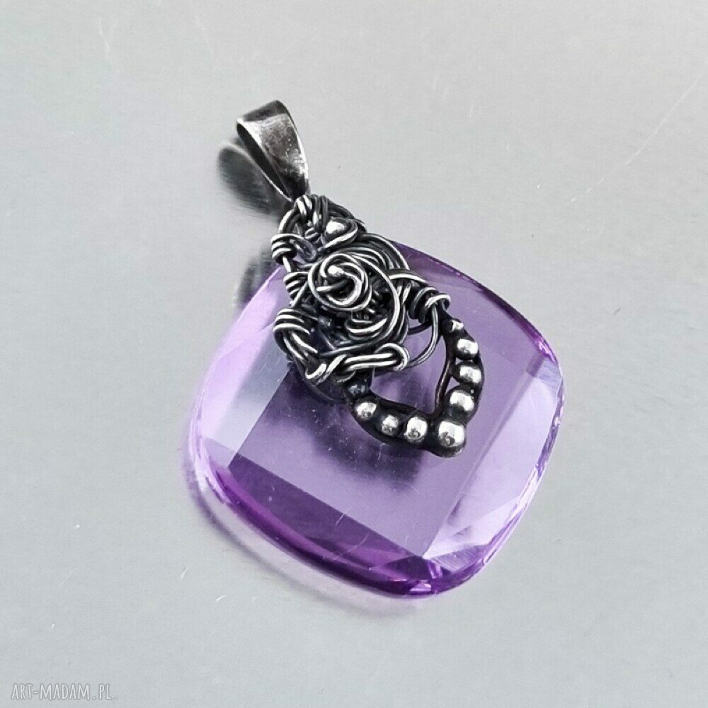 Violet-owy zawrót głowy - fioletowy wisior Swarovski wire wrapping ze srebra