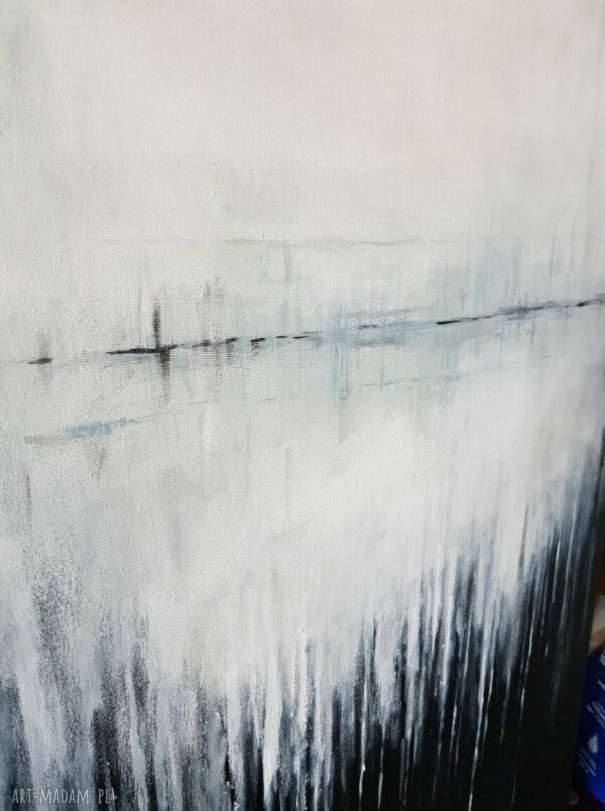 Abstrakcja w bieli, czerni i szarościach - obraz akrylowy 100 x 50 cm, gotowy do zawieszenia