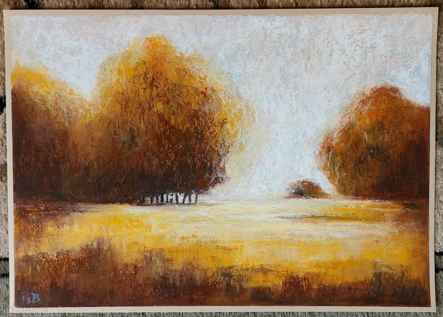 Pejzaż w brązach - autorski rysunek A3 pastelami olejnymi Pauliny Lebidy