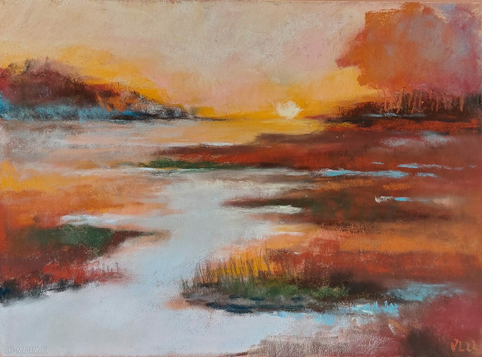 Pejzaż w brązach - ręcznie rysowany obraz pastelami (24x18 cm)