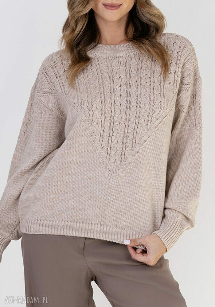 Beżowy sweter w charakterze bluzy SWE322 - MKM (handmade)