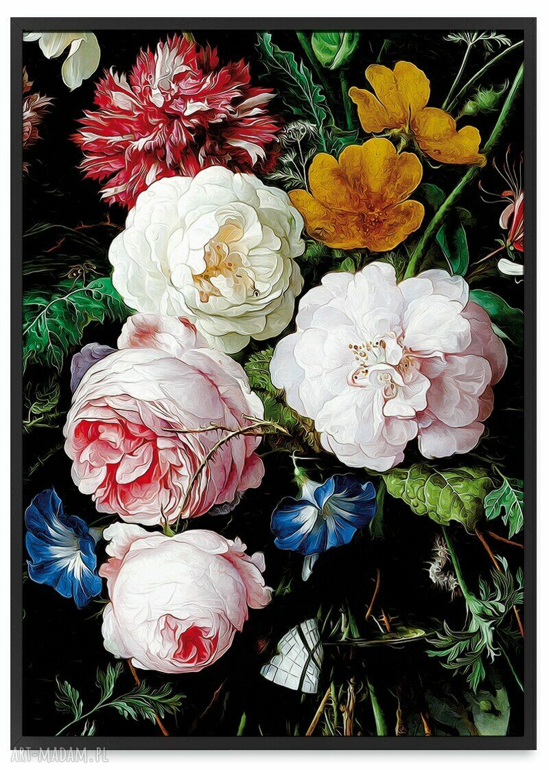 Plakat w czarnej ramie: kwiaty vintage 30x40 cm