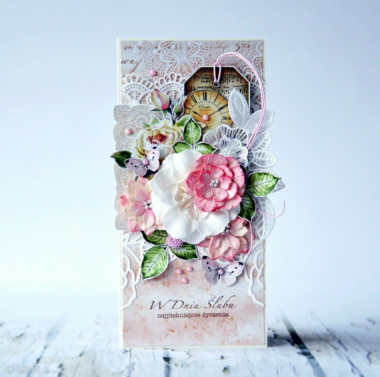 scrapbooking kartki: W Dniu Ślubu najpiekniejsze życzenia kartka ręcznie robiona Handmade