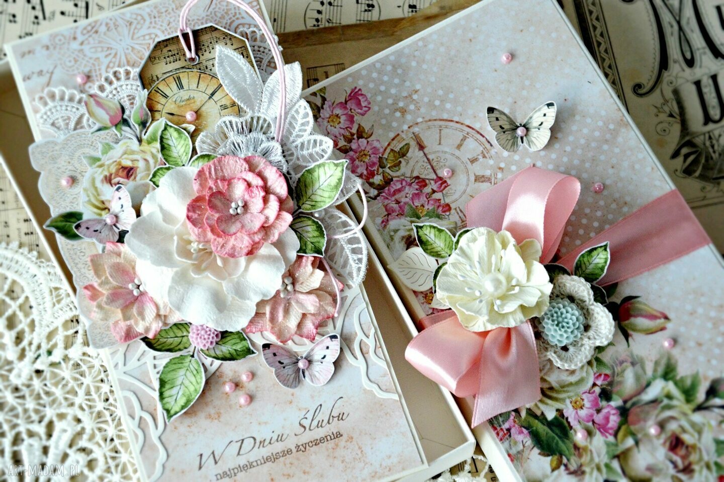 scrapbooking kartki: W Dniu Ślubu najpiekniejsze życzenia kartka ręcznie robiona Handmade