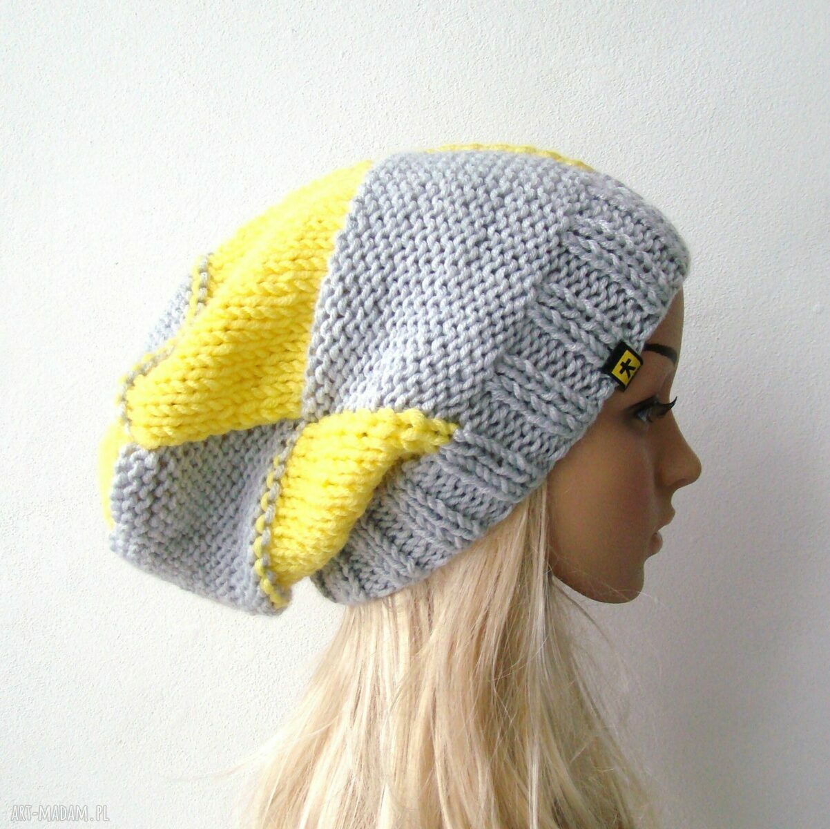 czapka w kratę szaro -żółtą unisex