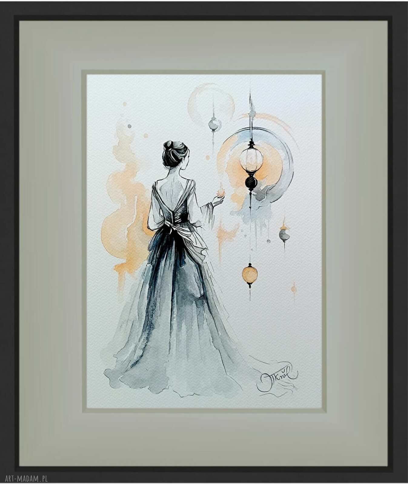 W objęciach światła - akwarela 32x24 cm z postacią kobiety