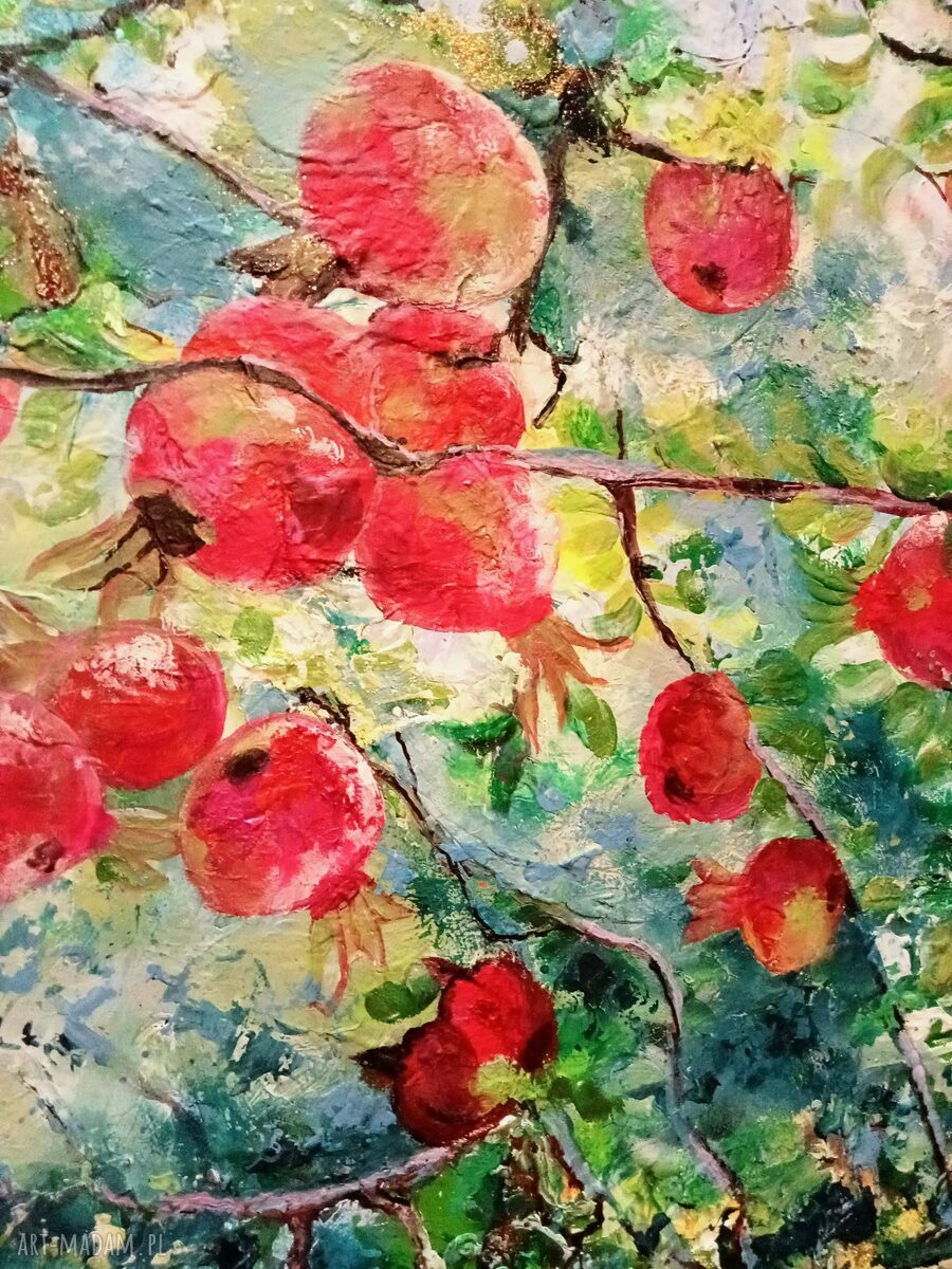 W ogrodzie - ręcznie malowany obraz olejny z owocami 40x40 cm, sygnowany i gotowy do zawieszenia
