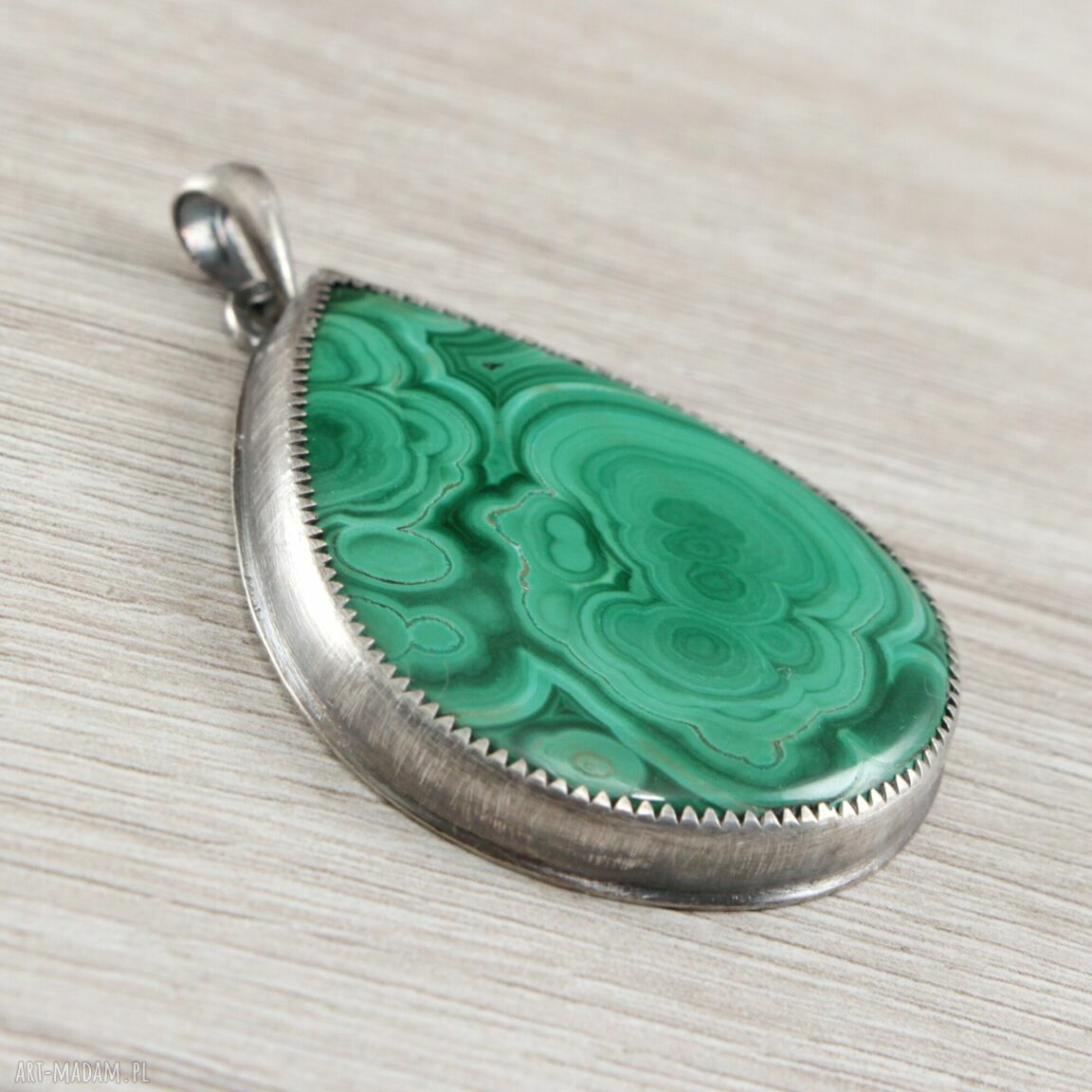 Malachit w oksydowanym srebrze - wisior handmade 925/999