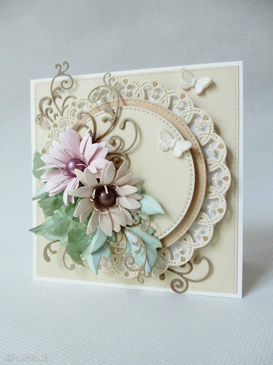 Kartka scrapbooking w pastelach 3D - życzenia, gratulacje i podziękowania