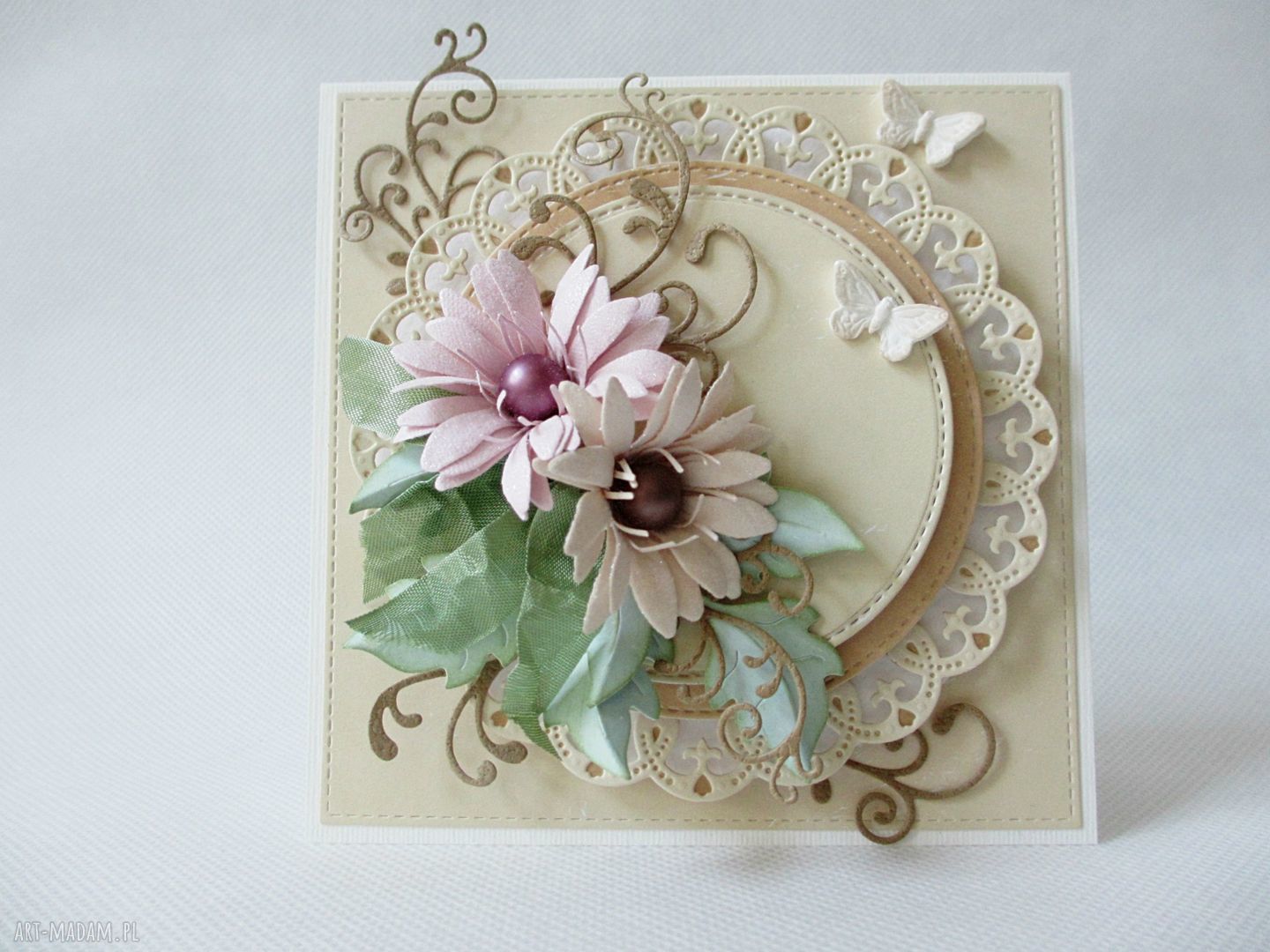 Kartka scrapbooking w pastelach 3D - życzenia, gratulacje i podziękowania