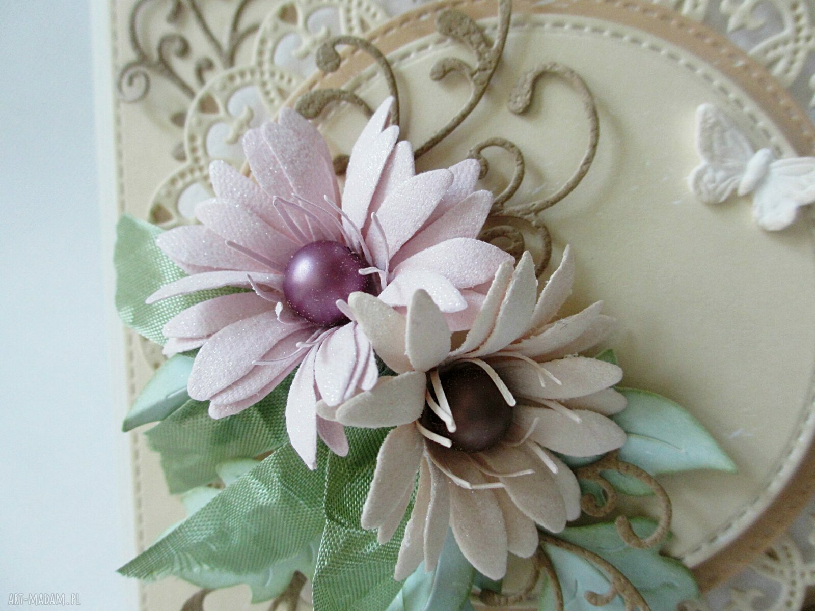 Kartka scrapbooking w pastelach 3D - życzenia, gratulacje i podziękowania