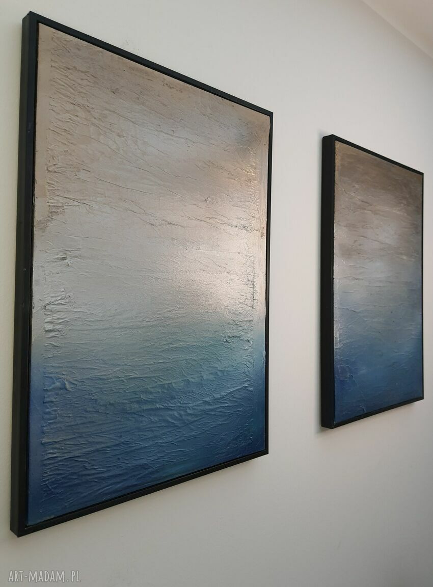 Dyptyk mindfulness ręcznie malowany na płótnie 50 x 70 cm w czarnej ramie 3D