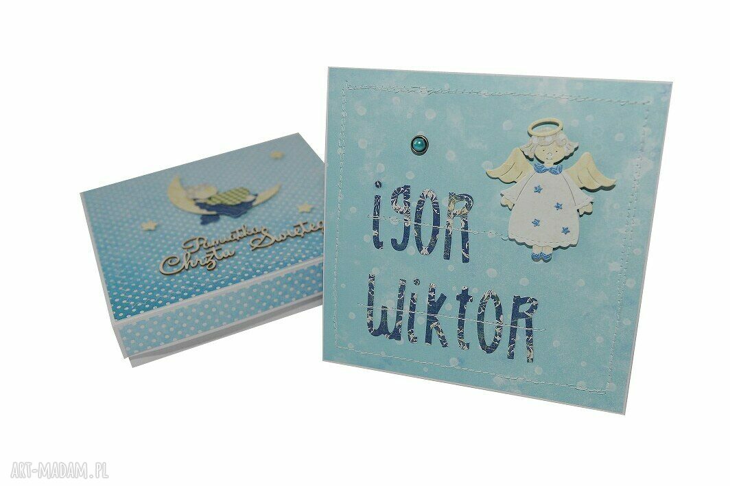 Kartka w pudełku na Chrzest Święty - personalizowana z miejscem na życzenia