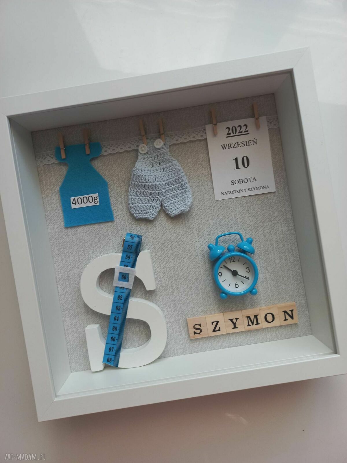 Metryczka w ramce 3D dla chłopca na chrzest i narodziny - personalizowana pamiątka 25x25 cm