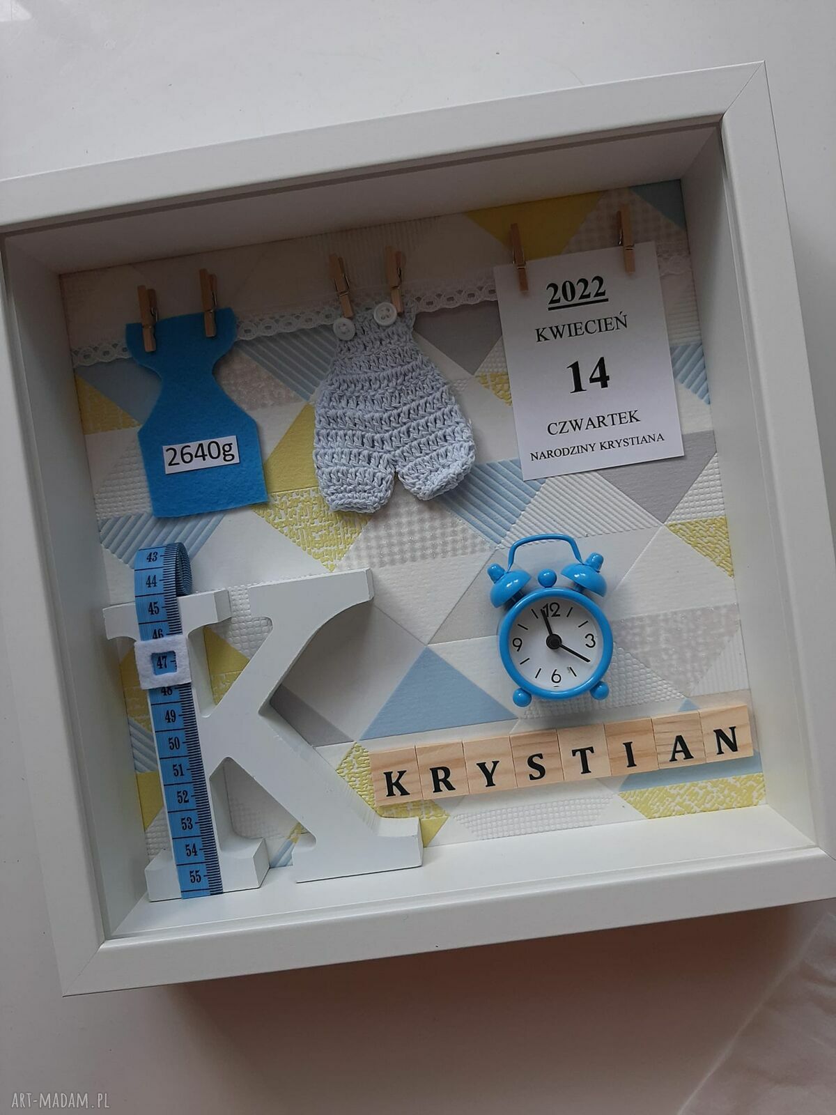 Metryczka w ramce 3D dla chłopca na chrzest i narodziny - personalizowana pamiątka 25x25 cm