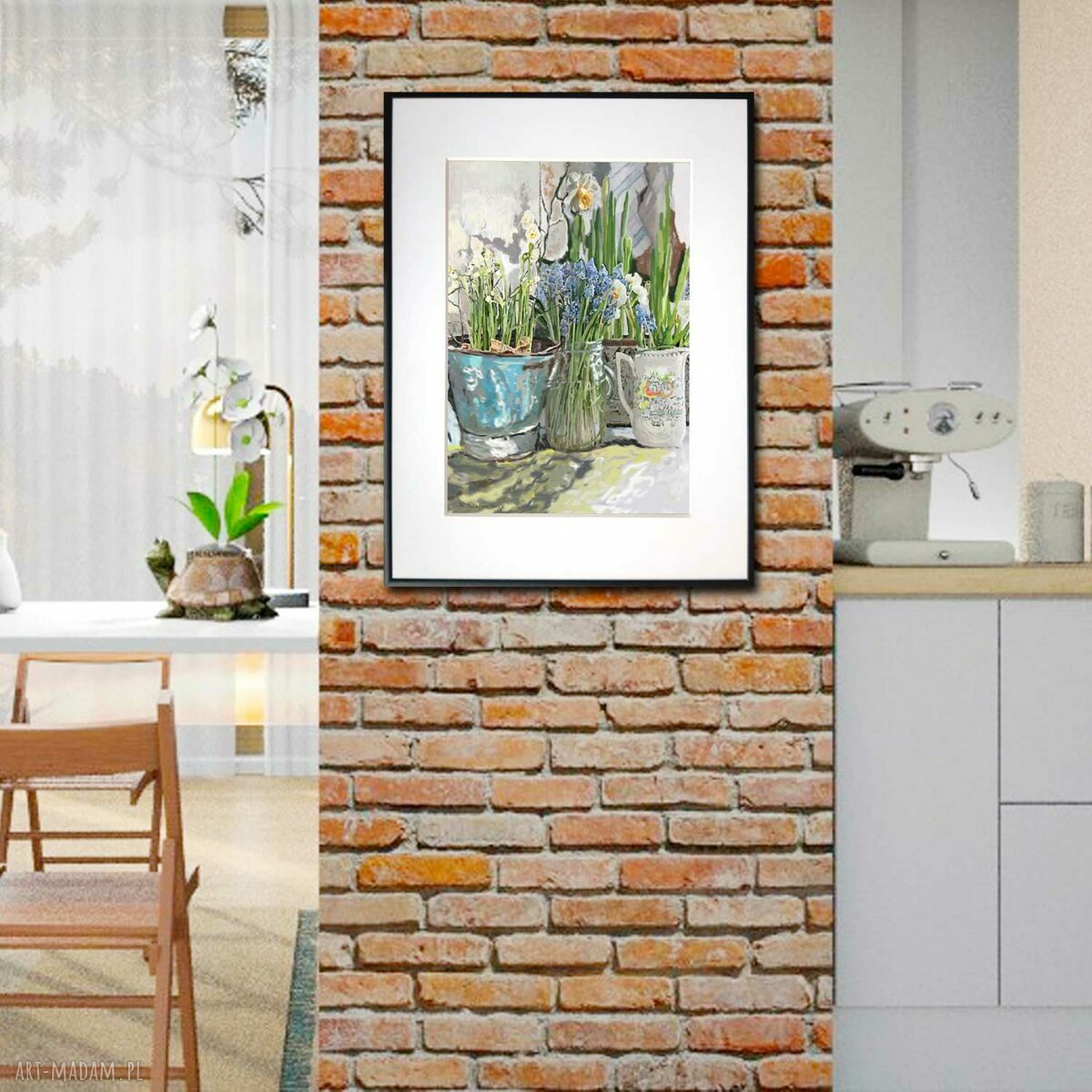 Grafika w ramie Białe żonkile 30x40 - wiosenne kwiaty z certyfikatem